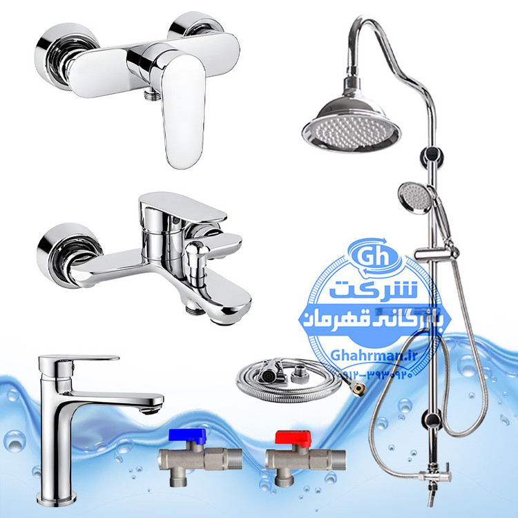 ست ۷ عددی شیرآلات برند آیدا صنعت مدل ونتو | شیر روشویی + حمام + توالت + علم دوش شیپوری + شلنگ توالت + ۲ عدد شیر پیسوار | کروم براق ( استیل براق )