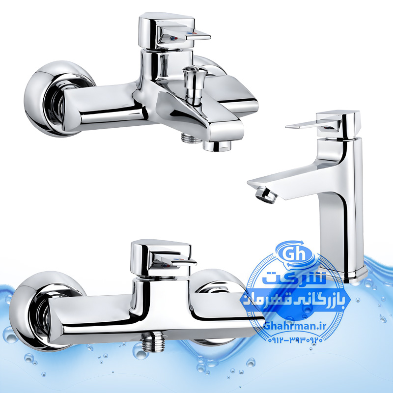 ست ۳ عددی شیرآلات برند آیدا صنعت مدل برمودا | شیر حمام + شیر توالت + شیر روشویی | کروم براق ( استیل براق )